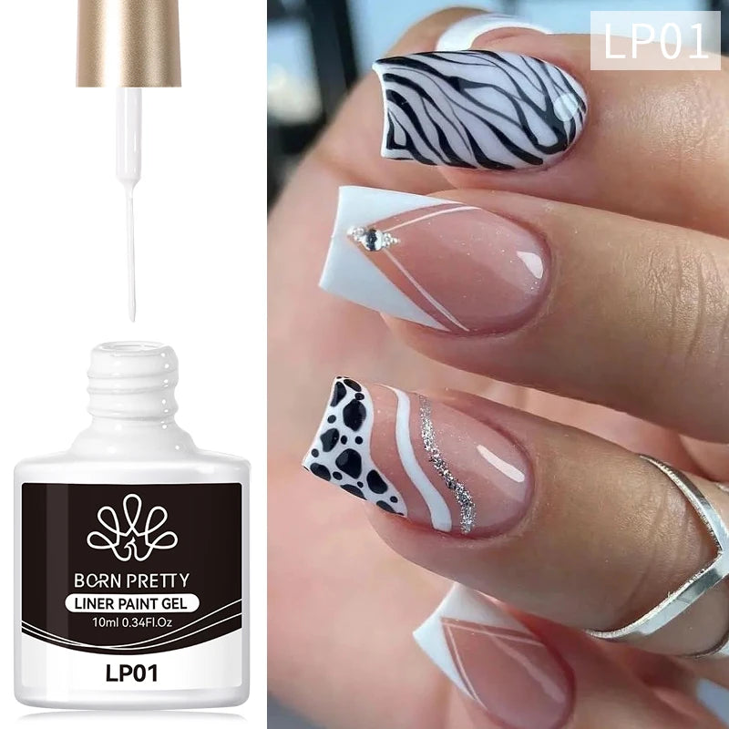 BORN PRETTY 10ml Glitter Silver Liner Paint Gel Nail Polish Line Stripe Gel Vernis Semi Permanent for Drawing Line French Nails