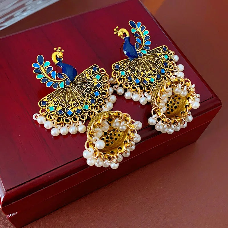 2024 Vintage Pearl Earrings for Women Steel Needle Peacock Drop Oil Round Fringe Drop Earring Party Fashion Jewelry Gifts