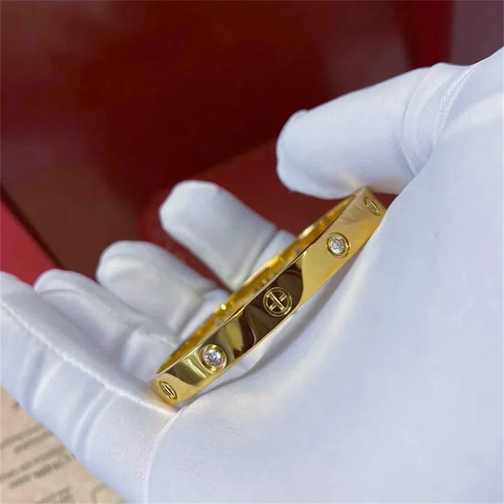 New Design Gold Color Zircon And Cross Nut Nail Bracelet Gold & Bangle For Woman Stainless Steel Screw Brand Jewelry
