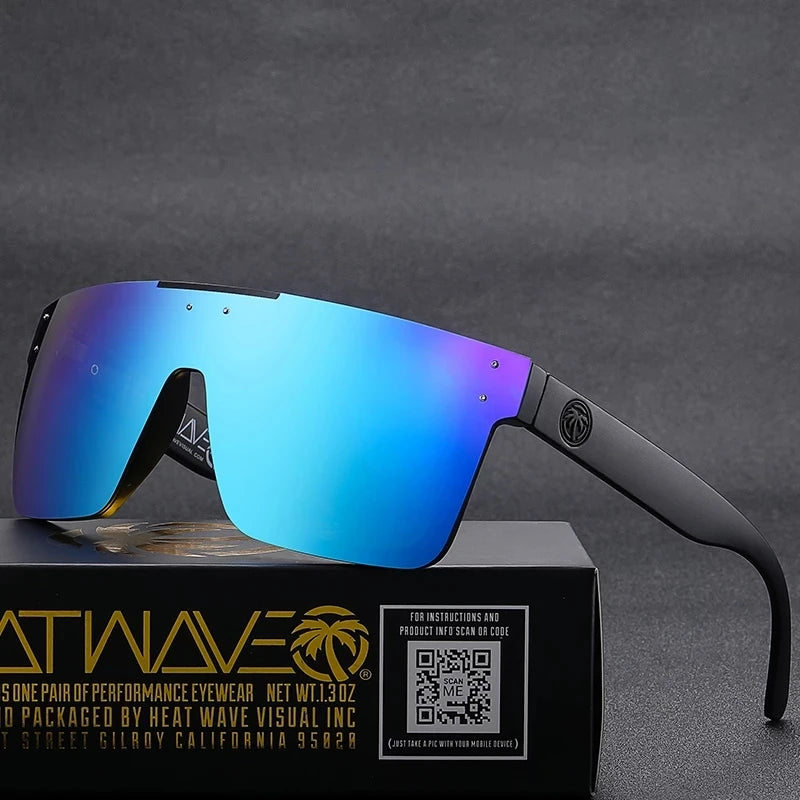 NEW luxury BRAND Mirrored Polarized lens heat wave Sunglasses men sport goggle uv400 protection with case