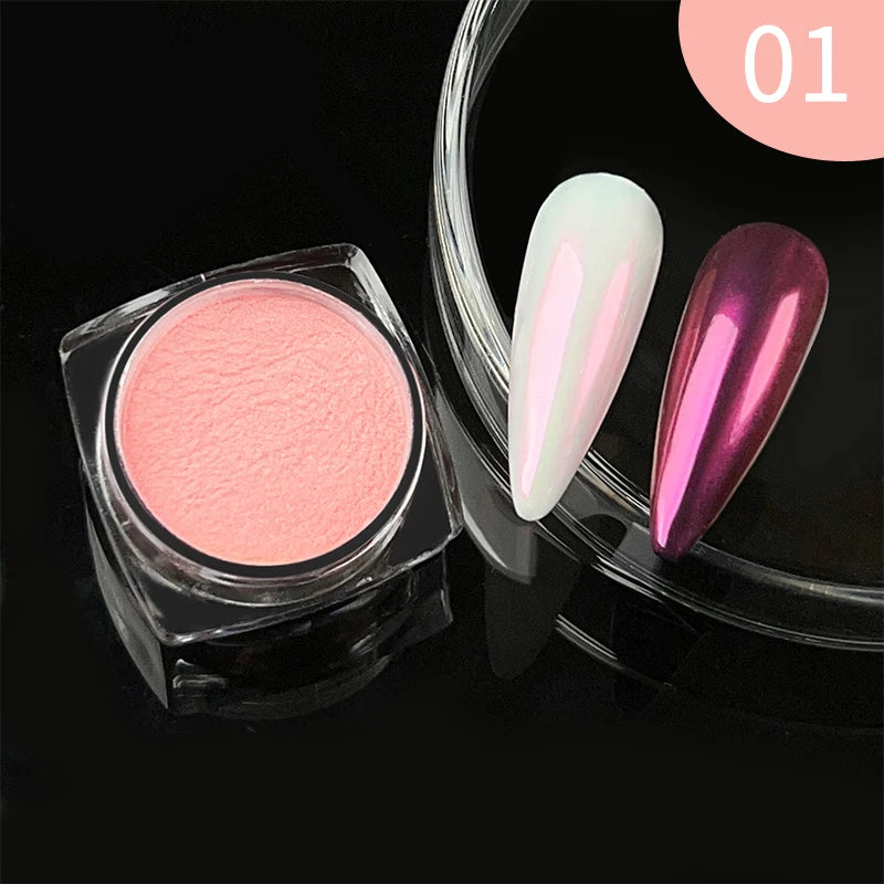 1Box Moonlight Mirror Nail Powder Silver Fine Glitter Metallic Effect Pigment UV Gel Polish Chrome Dust Aurora Nail Decorations