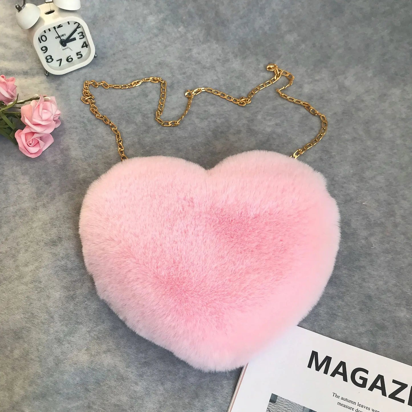 Heart Shaped Fluffy Shoulder Bag Fashion Chain Crossbody Bag