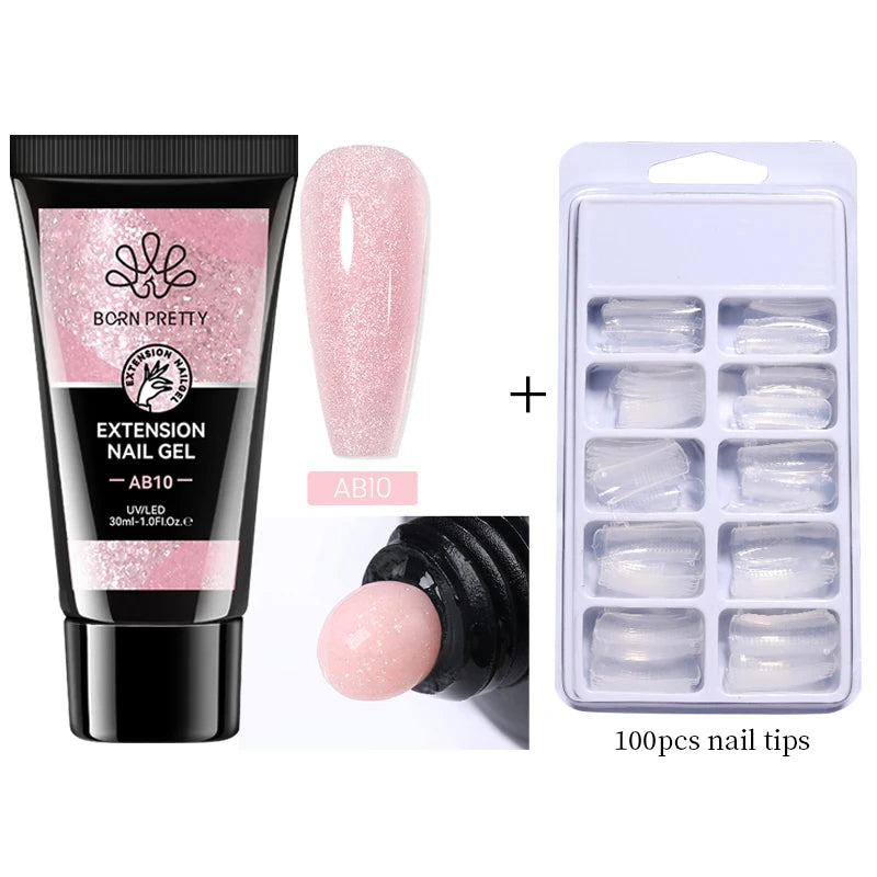 BORN PRETTY 30ml Glitter Acrylic Gel Finger Extension Nail Polish Silver Pink Extension Gel Polish Soak Off Nail Slip Solution