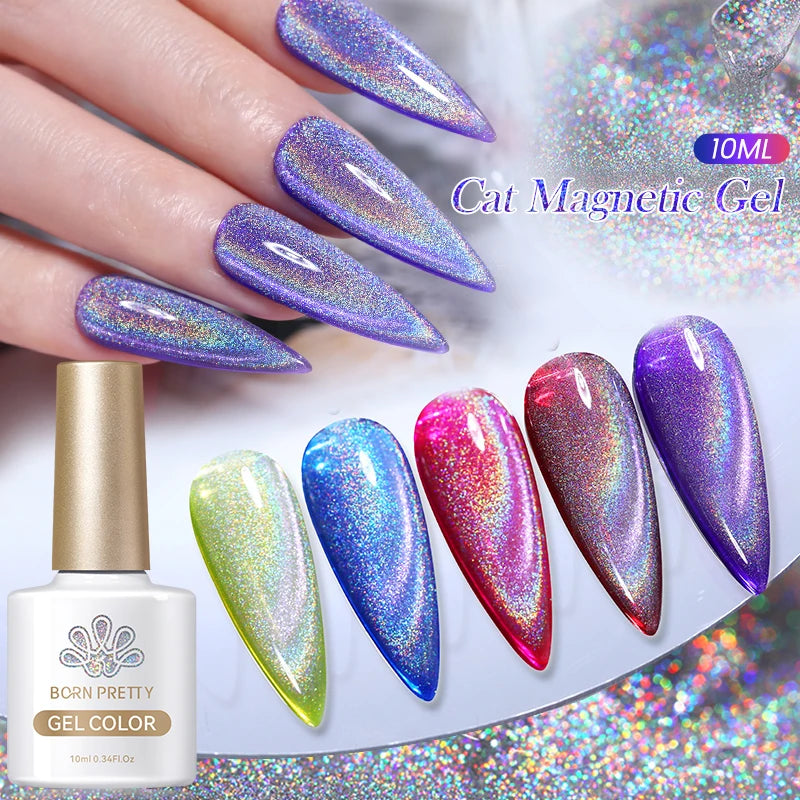 BORN PRETTY 10ml Super Shining Reflective Cat Magnetic Gel Ultra Shine Glitter Red Silver Soak Off UV LED Gel Nail Art Varnish