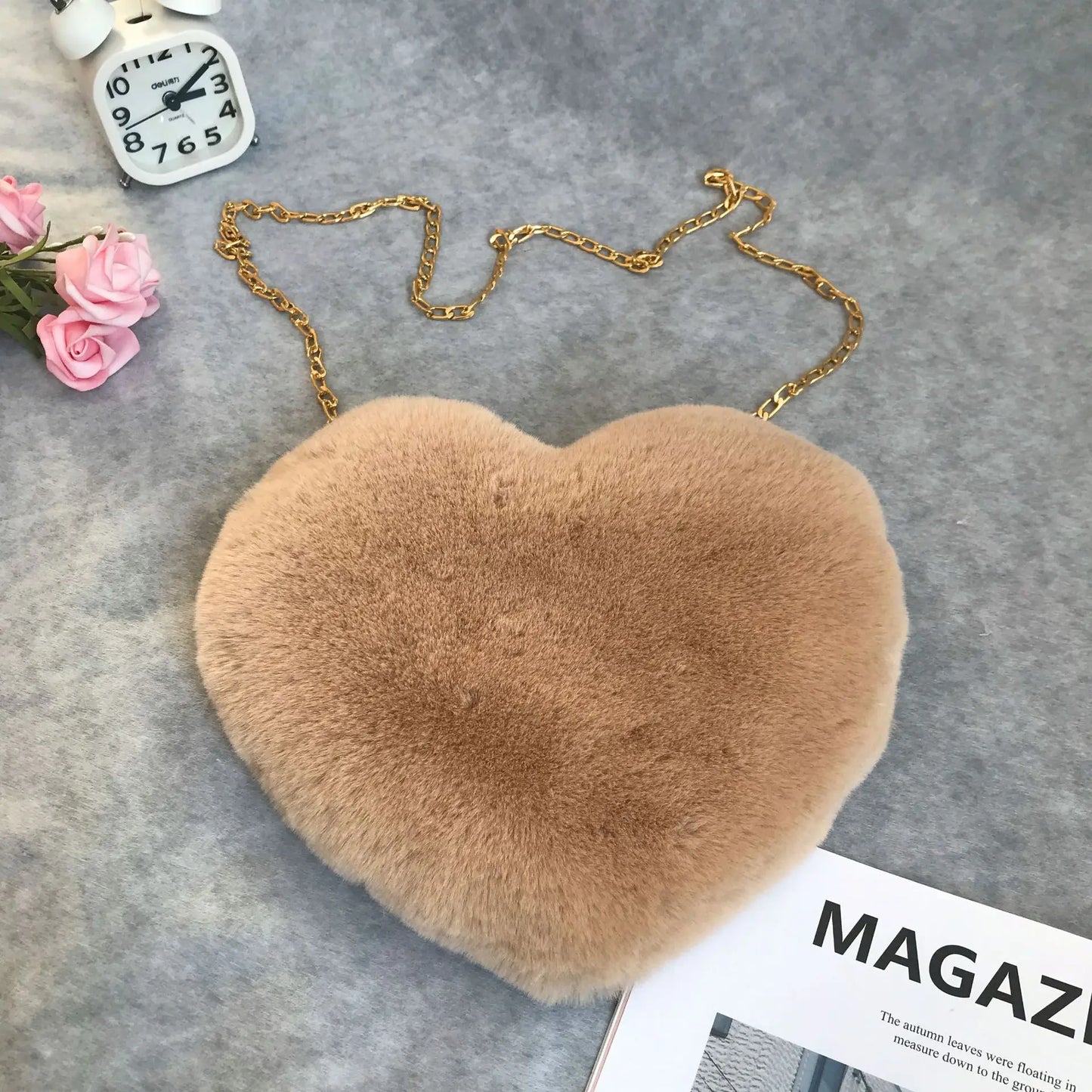 Heart Shaped Fluffy Shoulder Bag Fashion Chain Crossbody Bag