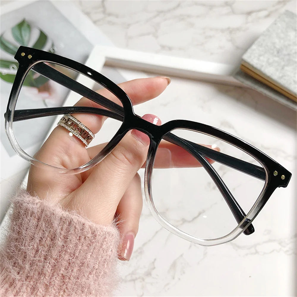 Large Square Frame Anti-Blue Light Glasses Fashion Retro Men Women Computer Gaming Eye Protection Classic Plain Glass Spectacles