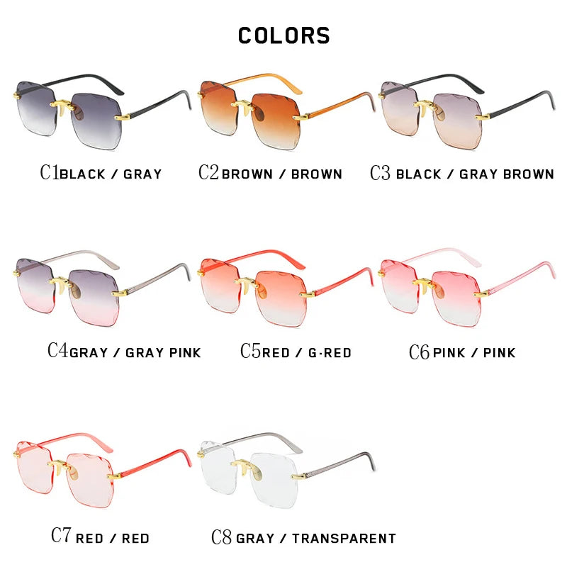 2024 New Rimless Women's Sunglasses Fashion Gradient Lenses Sun glasses Lady Vintage Alloy Legs Classic Designer Shades UV400