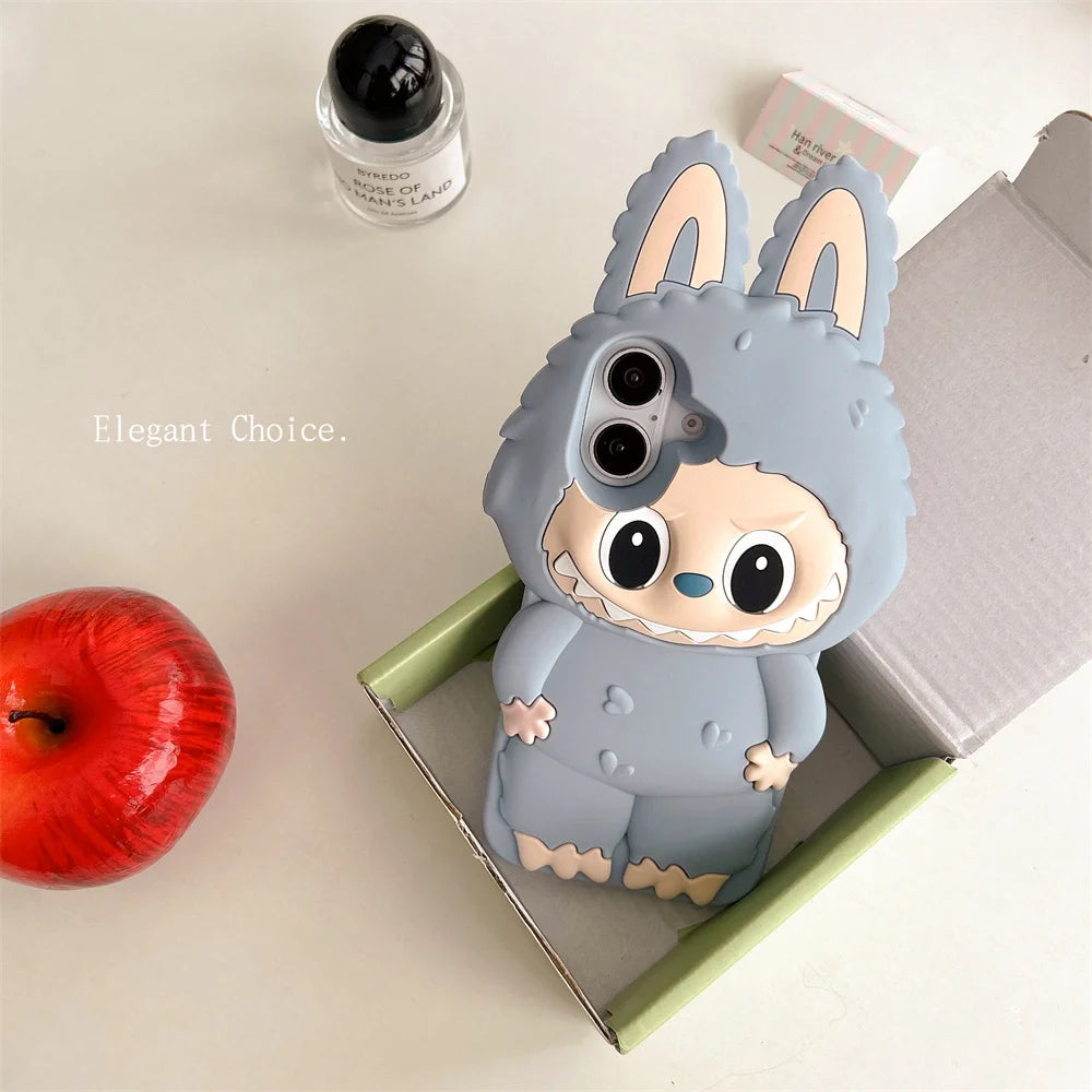 For iPhone 16 15 14 Plus 13 12 11 Pro Max Kawaii 3D Cartoon Monster Rabbit Elf Phone Case Soft Silicone Cover