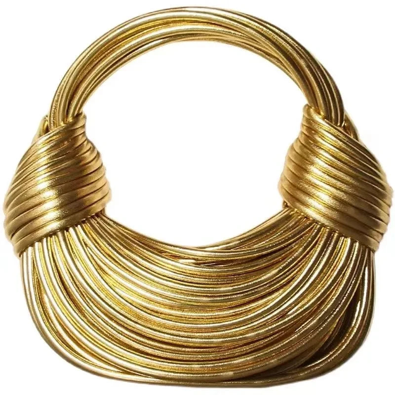 Gold Luxury Designer Brand Handwoven Noodle Bags Rope Knotted Pulled Hobo Silver Evening Clutch Chic