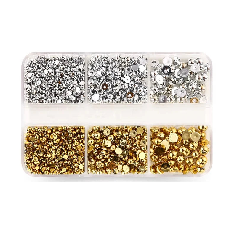 6 Grids Punk Nail Rivets Spikes Metal Studs Gold/Silver/Black Round Cone Nail Art Charms Mixed Size Nail Parts DIY Decoration