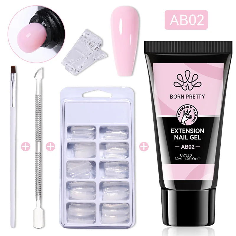 BORN PRETTY 30ml Glitter Acrylic Gel Finger Extension Nail Polish Silver Pink Extension Gel Polish Soak Off Nail Slip Solution