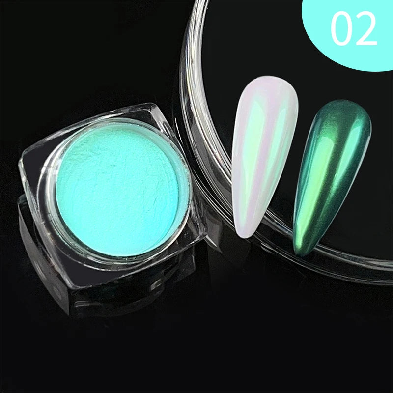 1Box Moonlight Mirror Nail Powder Silver Fine Glitter Metallic Effect Pigment UV Gel Polish Chrome Dust Aurora Nail Decorations