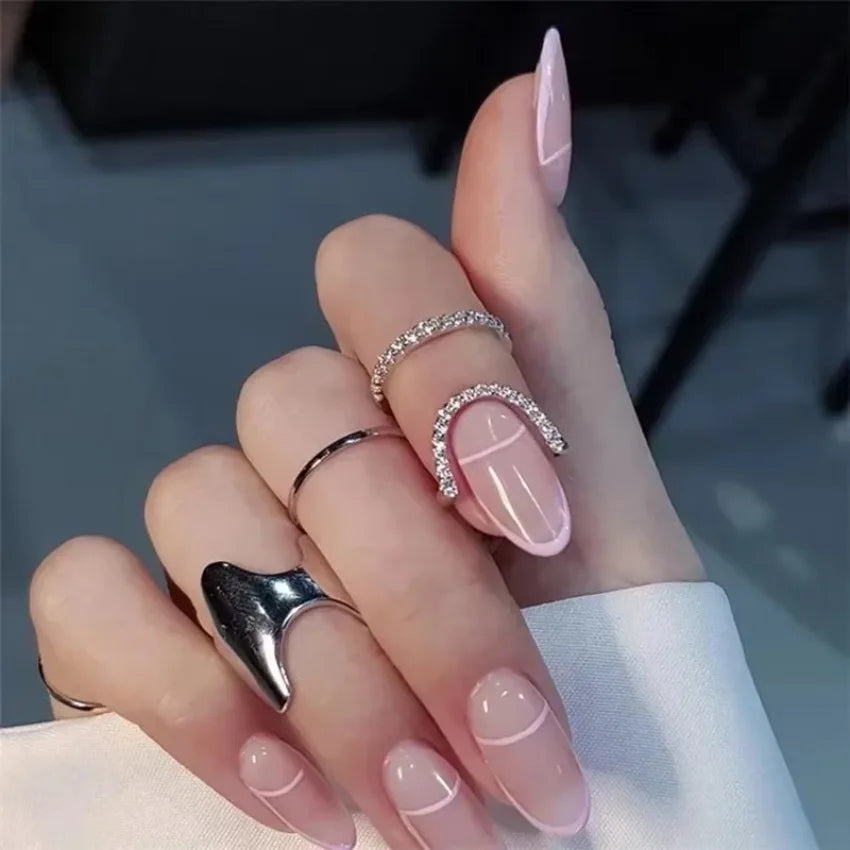 Thin Nail Rings for Women Girl Daily Fingertip Protective Cover Fashion Jewelry Double Ring Adjustable Fashion Gothic Metal Line