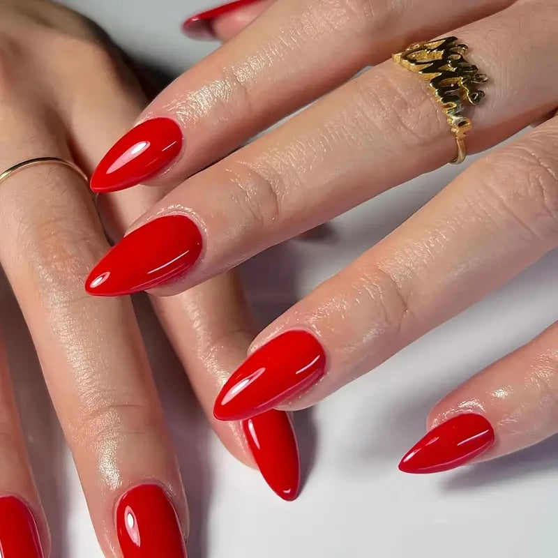 ARTAUG 24PCS Press On Nails Short Almond Wine Red High Saturation Fake Press On Nails Korean Press On Nails Valentine'S Day