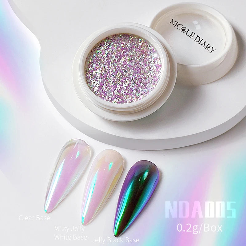1Box Moonlight Mirror Nail Powder Silver Fine Glitter Metallic Effect Pigment UV Gel Polish Chrome Dust Aurora Nail Decorations