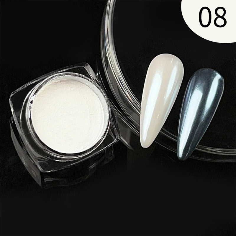 1Box Moonlight Mirror Nail Powder Silver Fine Glitter Metallic Effect Pigment UV Gel Polish Chrome Dust Aurora Nail Decorations