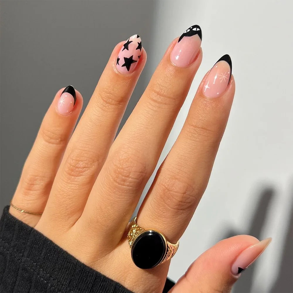 24pcs White Flower Fake Nail Tips Ins Yellow Pink Blush False Nails Wearable Full Cover European Almond Shaped Press on Nails