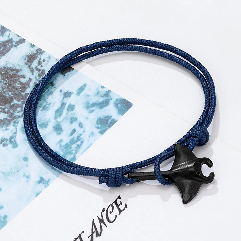 Ocean Animals Cute Manta Ray Bracelet Men Women Adjustable Paracord Rope Couple Bracelets Summer Beach Surfing Party Bangle Gift