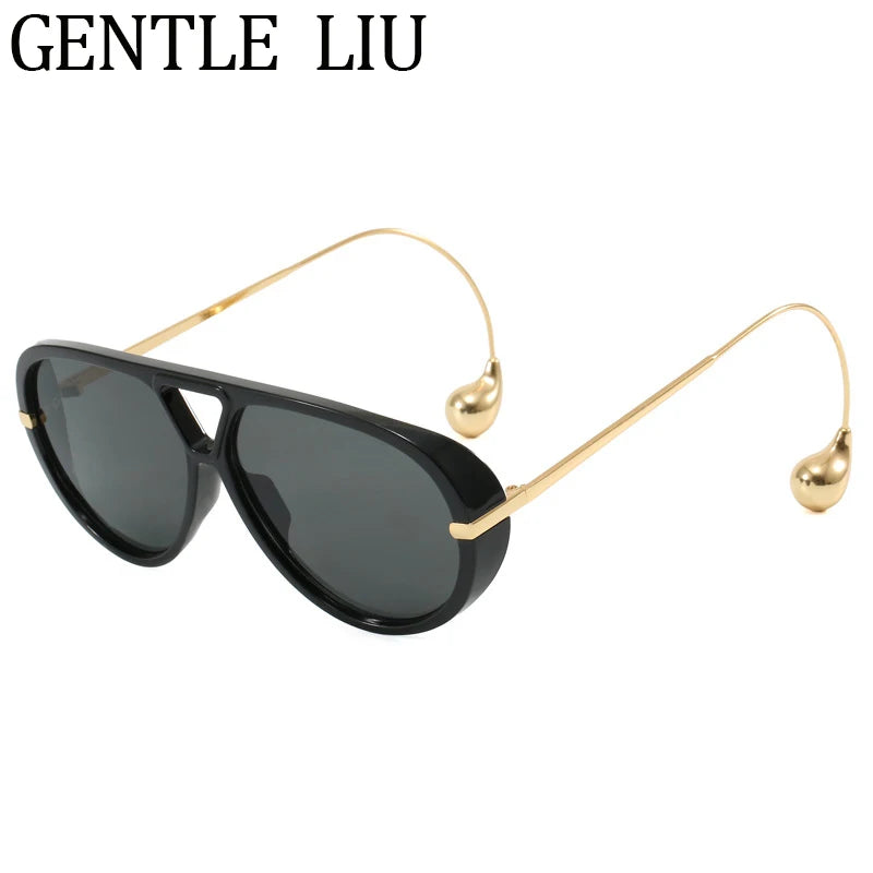 Oversized Pilot Oval Punk Sunglasses Women 2025 Luxury Vintage Big Frame Double Beam Sun Glasses For Lady Outdoor Eyewear UV400