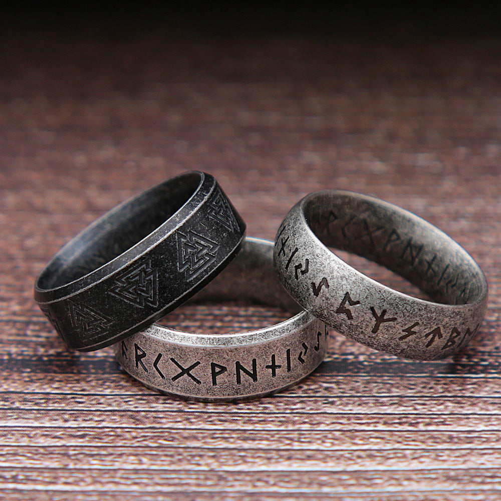 2025 Fashion Retro Viking Rune Ring for Men Women 316L Stainless Steel Odin Letter Rings Couple Simple Amulet Jewelry Gifts Wholesale