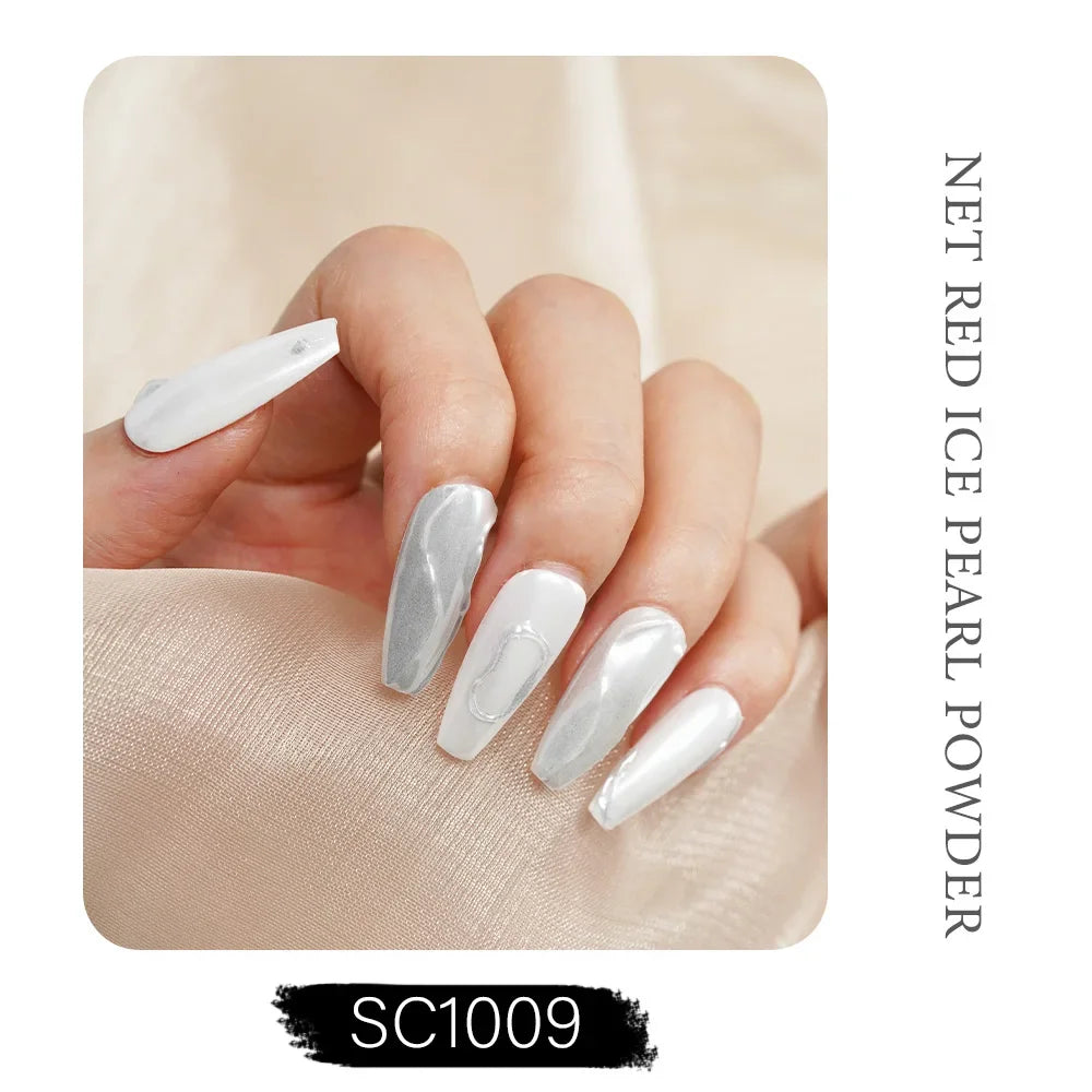 HNDO White Pearl Powder Shell Rubbing Chrome Dust Bright Shiny Effect for Manicure DIY Nail Art Design Nails Glitter Pigment