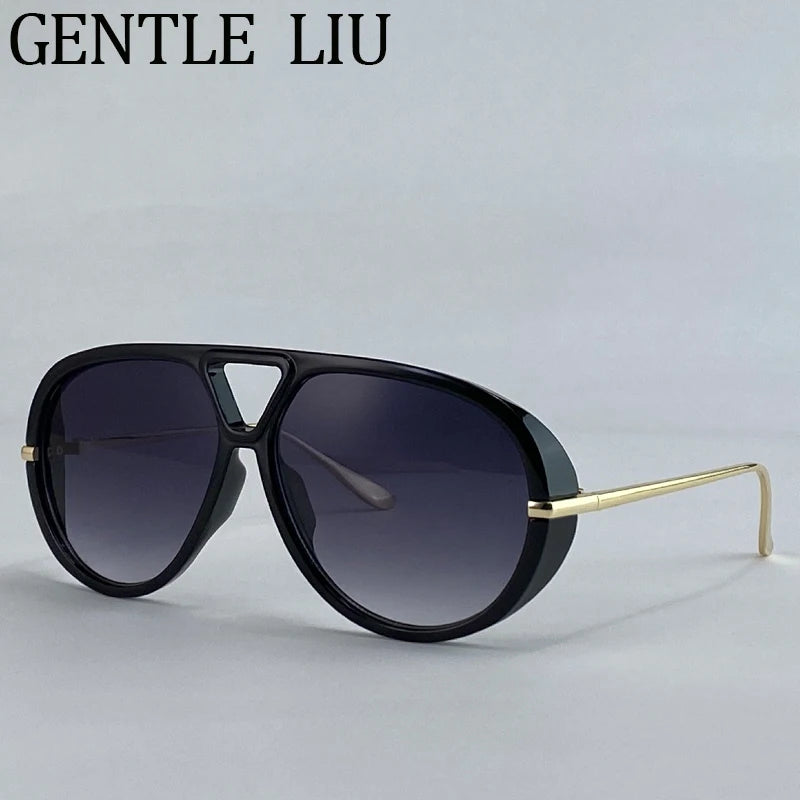 Oversized Pilot Oval Punk Sunglasses Women 2025 Luxury Vintage Big Frame Double Beam Sun Glasses For Lady Outdoor Eyewear UV400