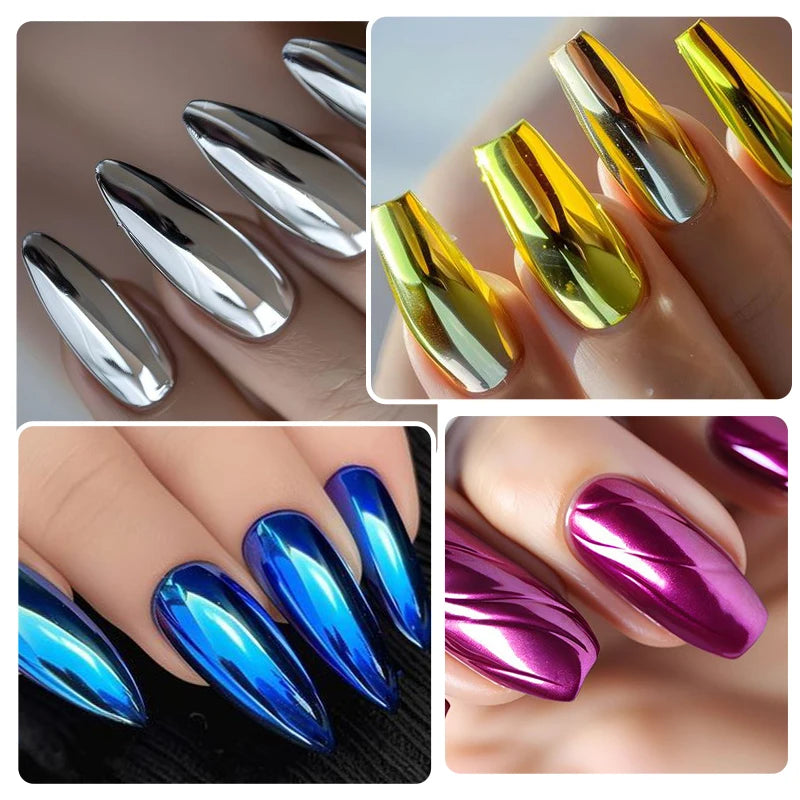 Metallic Nail Glitter Powder Super Bright Gold Silver Red Solid Mirror Pigment Dust For Gel Nail Polish Valentines Decoration