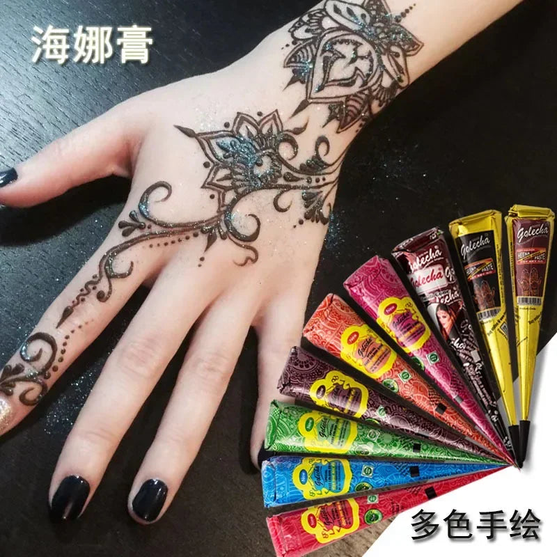New Henna Tattoo Paste Black brown red white Henna Cones Indian For Temporary DIY Tattoo Sticker Body Paint Cone henne