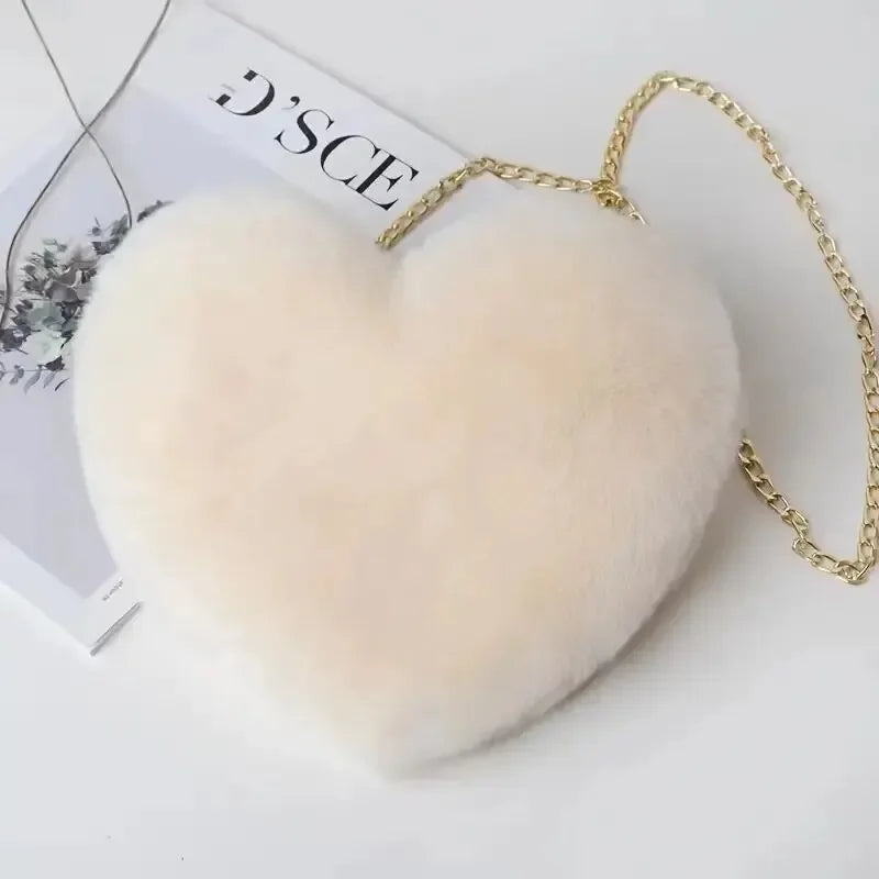 Heart Shaped Fluffy Shoulder Bag Fashion Chain Crossbody Bag