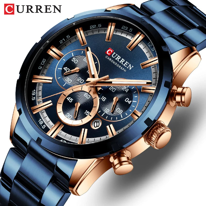 CURREN Men Watch Top Brand Luxury Sports Quartz Mens Watches Full Steel Waterproof