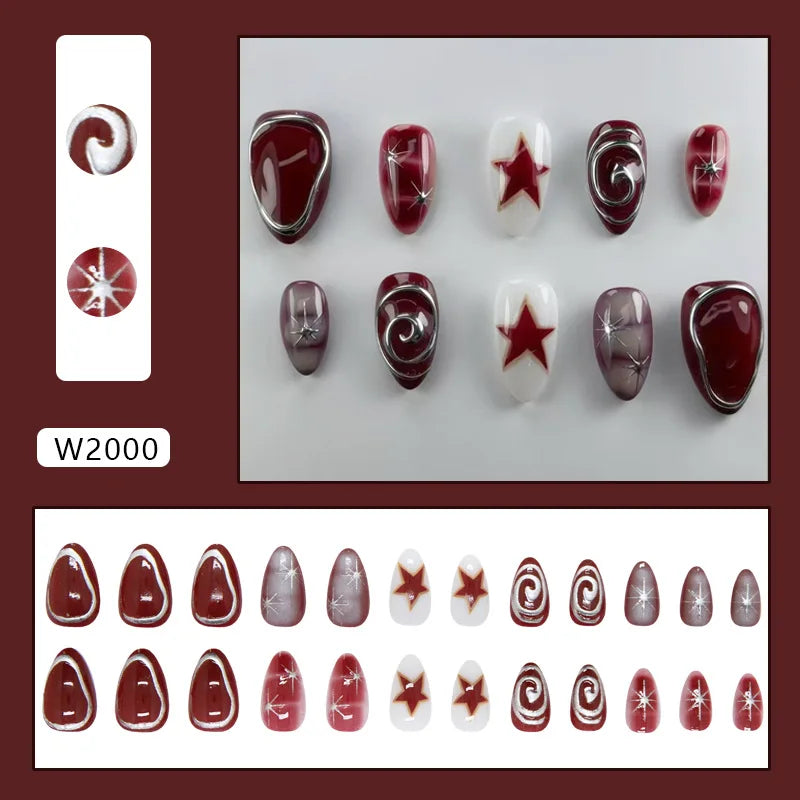 24pcs White Flower Fake Nail Tips Ins Yellow Pink Blush False Nails Wearable Full Cover European Almond Shaped Press on Nails