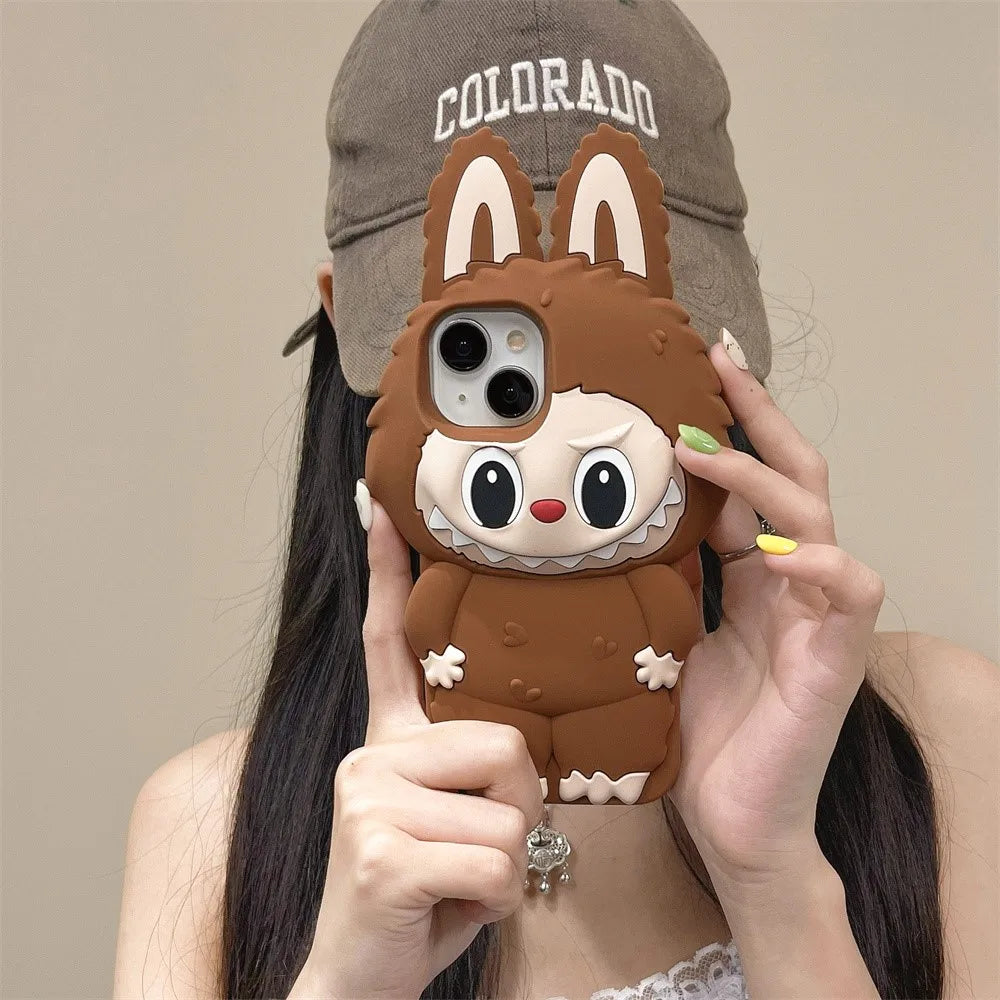 For iPhone 16 15 14 Plus 13 12 11 Pro Max Kawaii 3D Cartoon Monster Rabbit Elf Phone Case Soft Silicone Cover