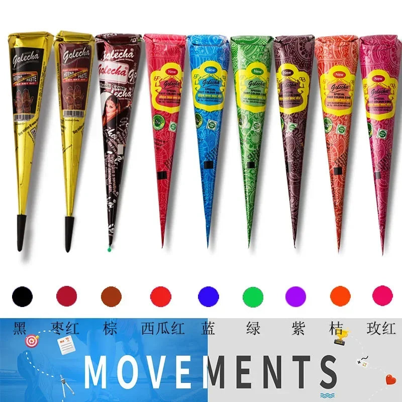 New Henna Tattoo Paste Black brown red white Henna Cones Indian For Temporary DIY Tattoo Sticker Body Paint Cone henne