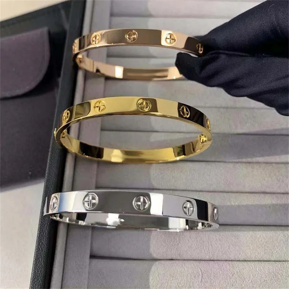 New Design Gold Color Zircon And Cross Nut Nail Bracelet Gold & Bangle For Woman Stainless Steel Screw Brand Jewelry