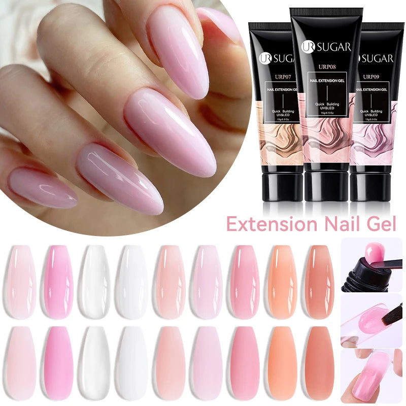 UR SUGAR 15ml Nail Extension Gel Soak Off UV LED Acrylic Crystal White Clear Nude Gel Nail Polish UV Construction Gel