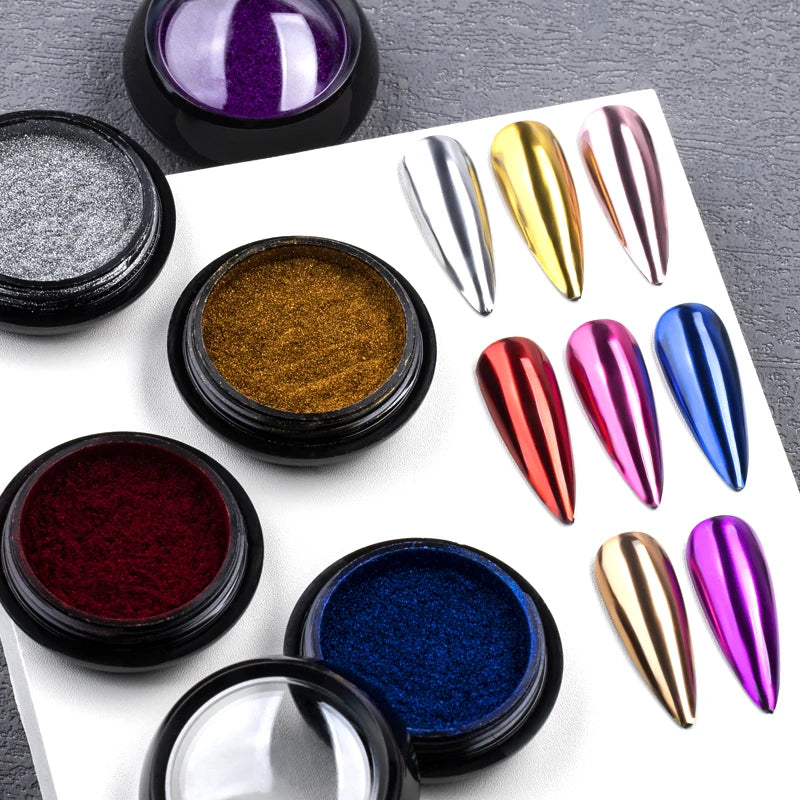 Metallic Nail Glitter Powder Super Bright Gold Silver Red Solid Mirror Pigment Dust For Gel Nail Polish Valentines Decoration