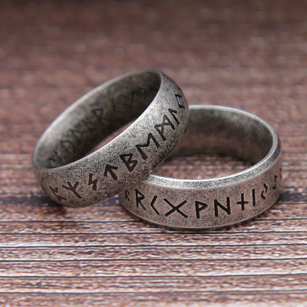 2025 Fashion Retro Viking Rune Ring for Men Women 316L Stainless Steel Odin Letter Rings Couple Simple Amulet Jewelry Gifts Wholesale