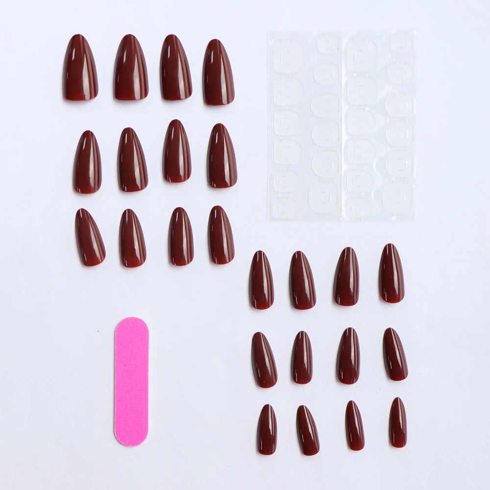 ARTAUG 24PCS Press On Nails Short Almond Wine Red High Saturation Fake Press On Nails Korean Press On Nails Valentine'S Day