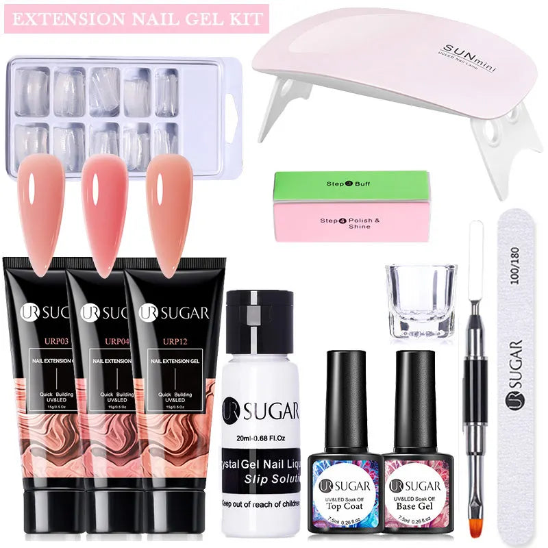 UR SUGAR Acrylic UV Gel Extension Nail Gel Kit Nude Glitter Color Fast Building Gel Nail Polish All For Manicure Nail Art Design