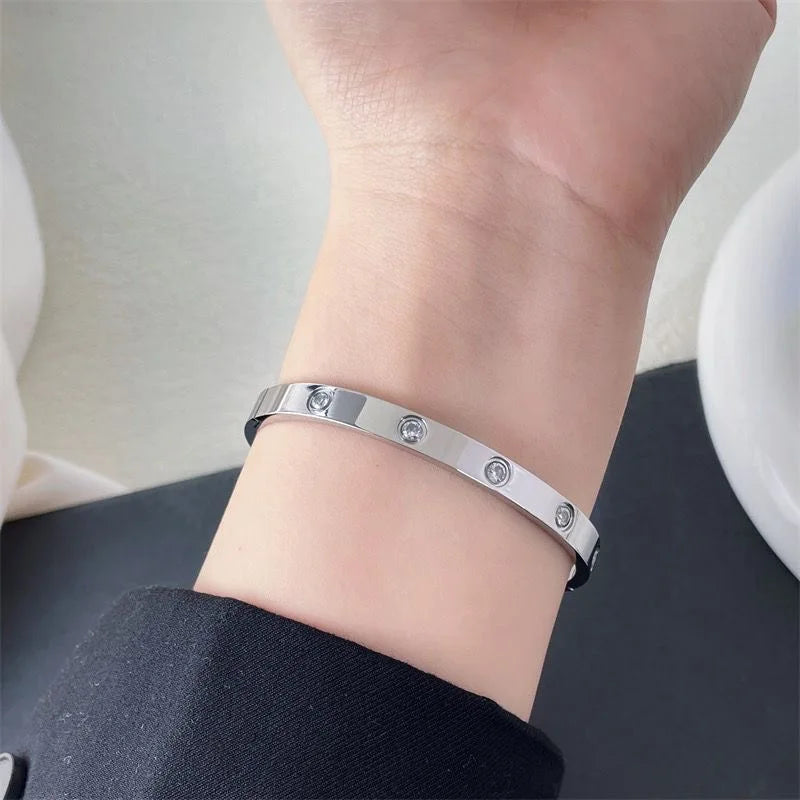 New Design Gold Color Zircon And Cross Nut Nail Bracelet Gold & Bangle For Woman Stainless Steel Screw Brand Jewelry
