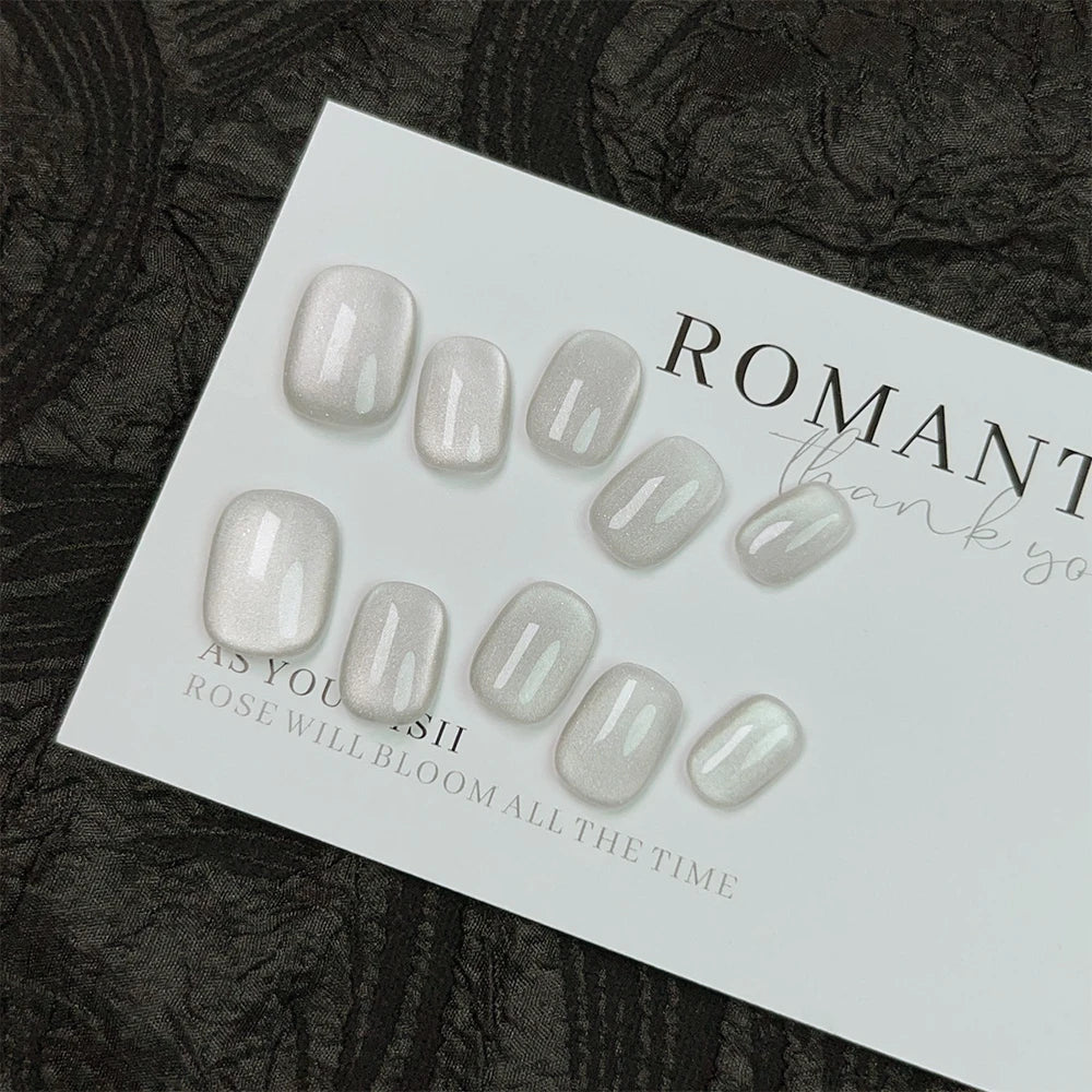 Handmade Cat-eye Press on Nails Short False Nails Full Cover Stick on Nail Tips Artificial Reusable Fake Nails for Women