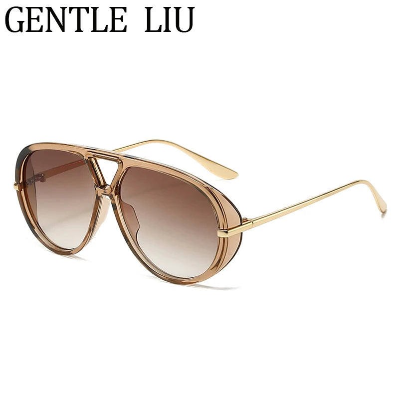 Oversized Pilot Oval Punk Sunglasses Women 2025 Luxury Vintage Big Frame Double Beam Sun Glasses For Lady Outdoor Eyewear UV400