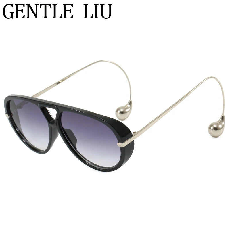 Oversized Pilot Oval Punk Sunglasses Women 2025 Luxury Vintage Big Frame Double Beam Sun Glasses For Lady Outdoor Eyewear UV400