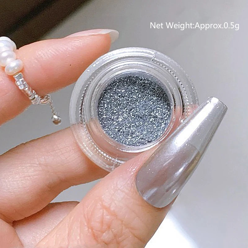 1Box Moonlight Mirror Nail Powder Silver Fine Glitter Metallic Effect Pigment UV Gel Polish Chrome Dust Aurora Nail Decorations