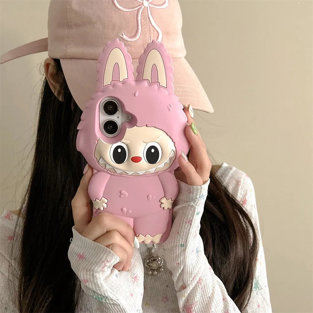 For iPhone 16 15 14 Plus 13 12 11 Pro Max Kawaii 3D Cartoon Monster Rabbit Elf Phone Case Soft Silicone Cover