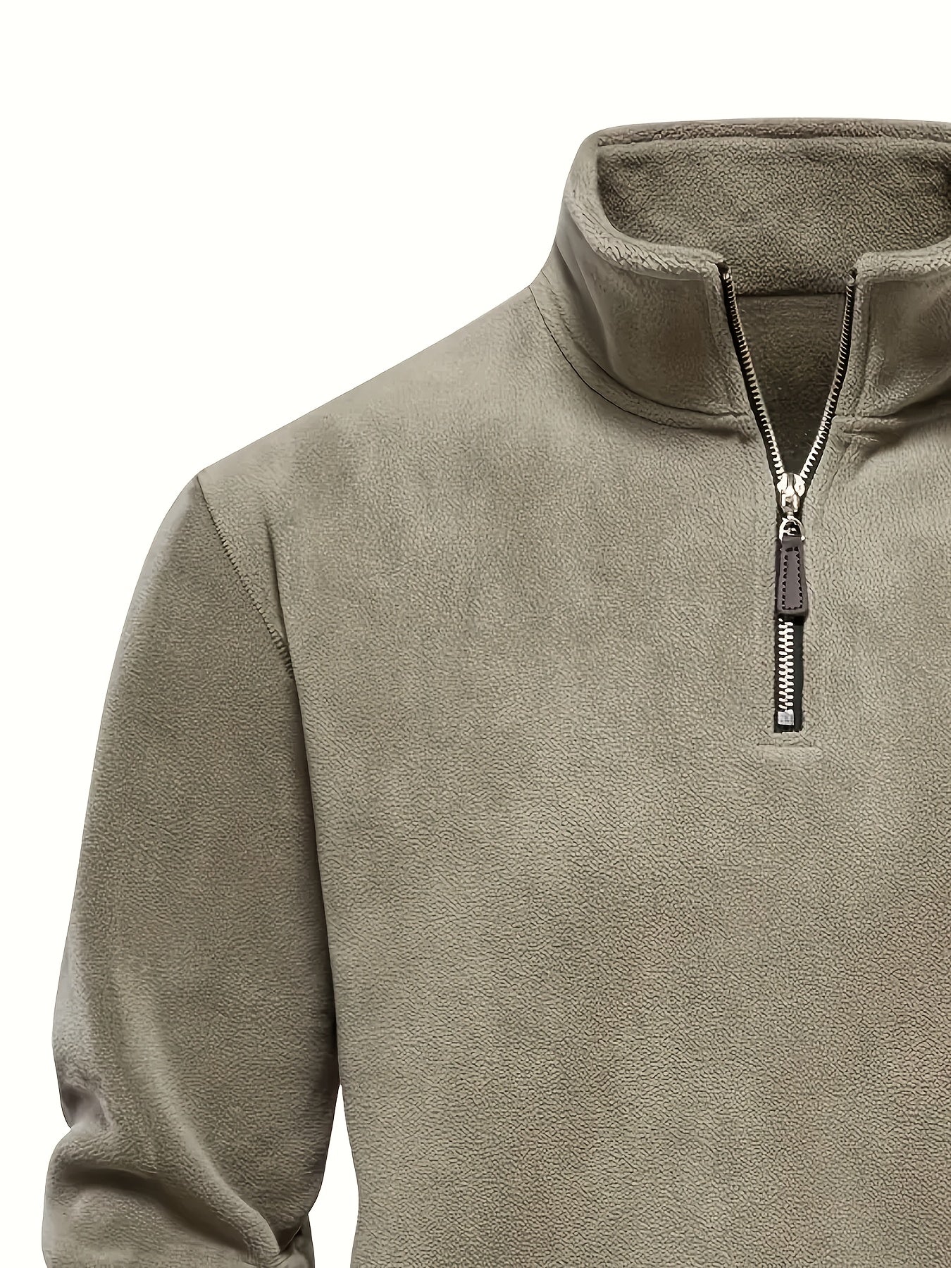 Men'S Casual Stand-Up Collar Fleece Zip-Up Sweatshirt