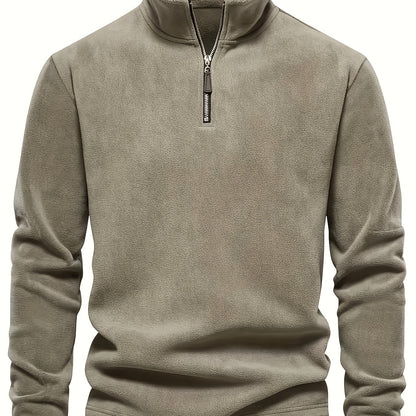 Men'S Casual Stand-Up Collar Fleece Zip-Up Sweatshirt