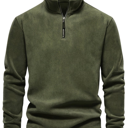 Men'S Casual Stand-Up Collar Fleece Zip-Up Sweatshirt