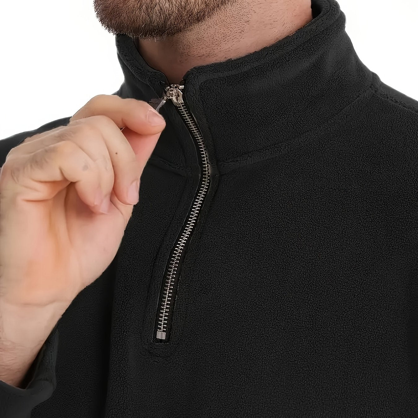 Men'S Casual Stand-Up Collar Fleece Zip-Up Sweatshirt