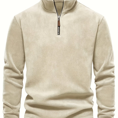 Men'S Casual Stand-Up Collar Fleece Zip-Up Sweatshirt